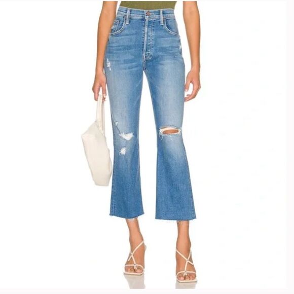 Mother The Tripper Ankle Fray High Rise Flare Jeans in Play Like A Pirate - Picture 1 of 16